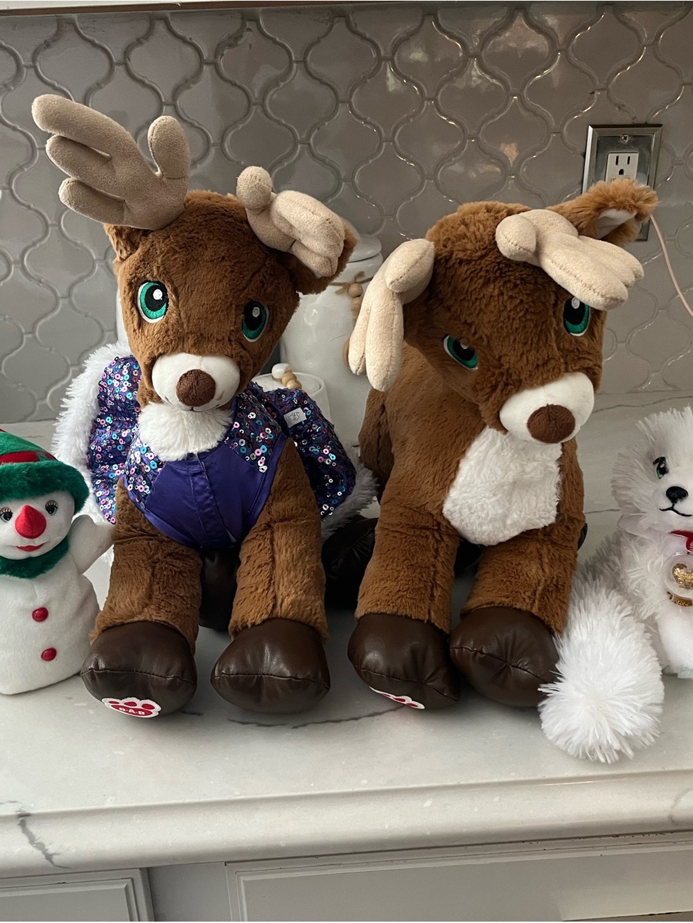Plush Brown Reindeer Stuffed Toy with Green Eyes - Kids Plush Holiday Buddy